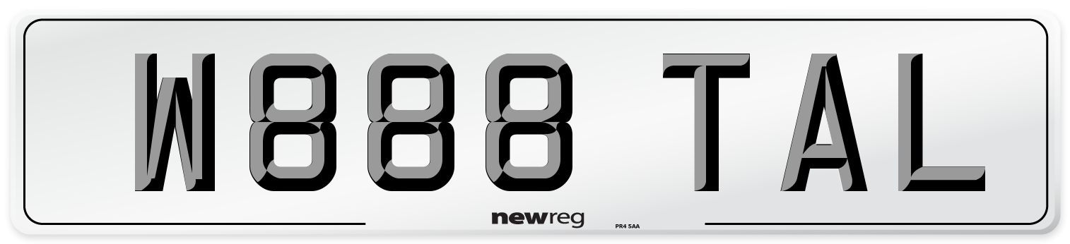 W888 TAL Number Plate from New Reg
